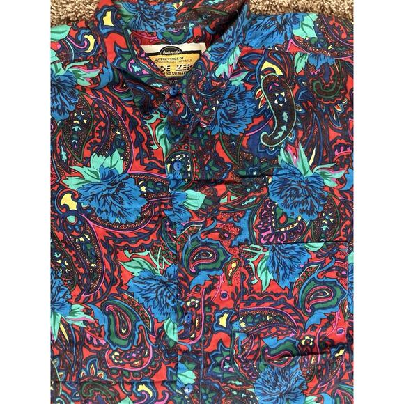 Code Zero Shirt Men's Large Paisley Blue Button Up Rayon Vintage *With Flaw* - Picture 4 of 8